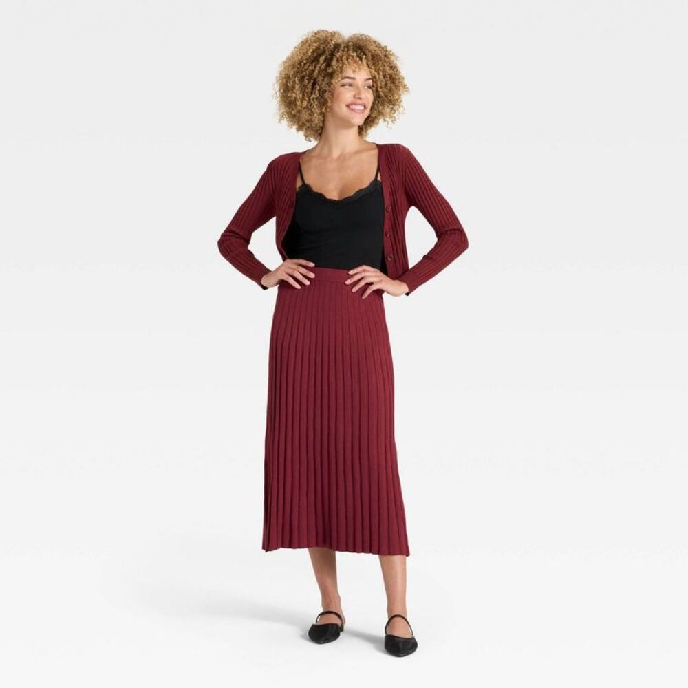 Women's Ribbed Mini Sweater Skirt - A New Day Maroon XL - Picture 3 of 3